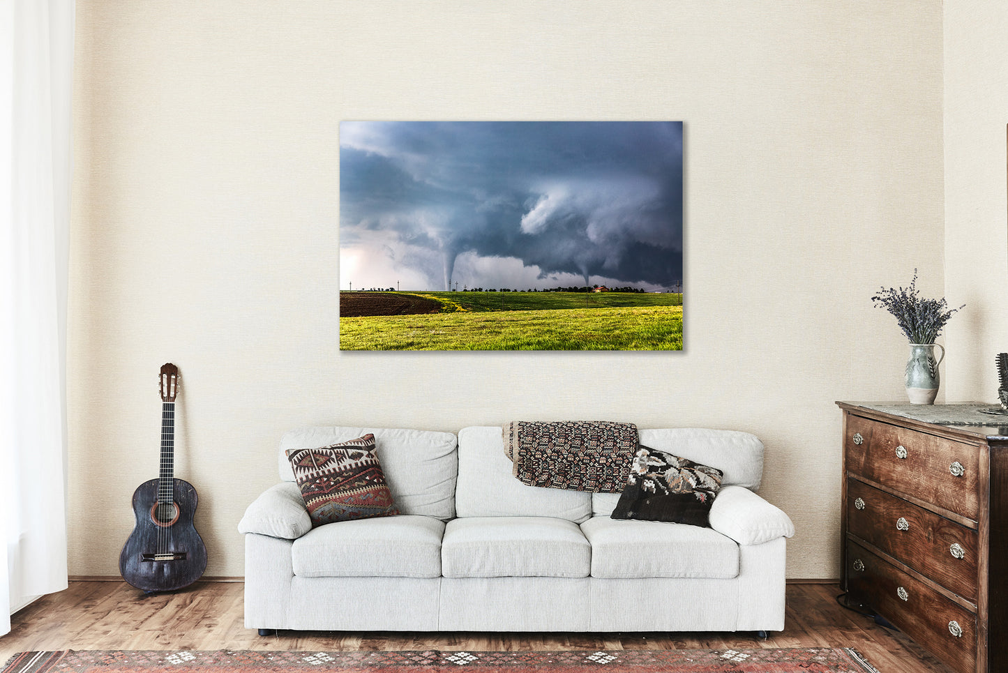 Tornado Metal Print (Ready to Hang) Photo on Aluminum of Two Tornadoes at Same Time on Stormy Spring Day in Kansas Storm Wall Art Nature Decor