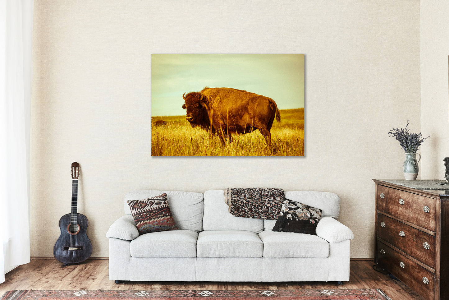 Buffalo Metal Print - Vintage Style Picture of American Bison on the Tallgrass Prairie on Aluminum Metal - Western Wall Art Photo Decor