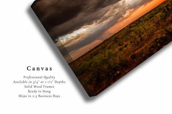 Western Canvas Wall Art - Gallery Wrap of Warm Sunset on Stormy Evening in West Texas Ready to Hang Landscape Photography Nature Decor