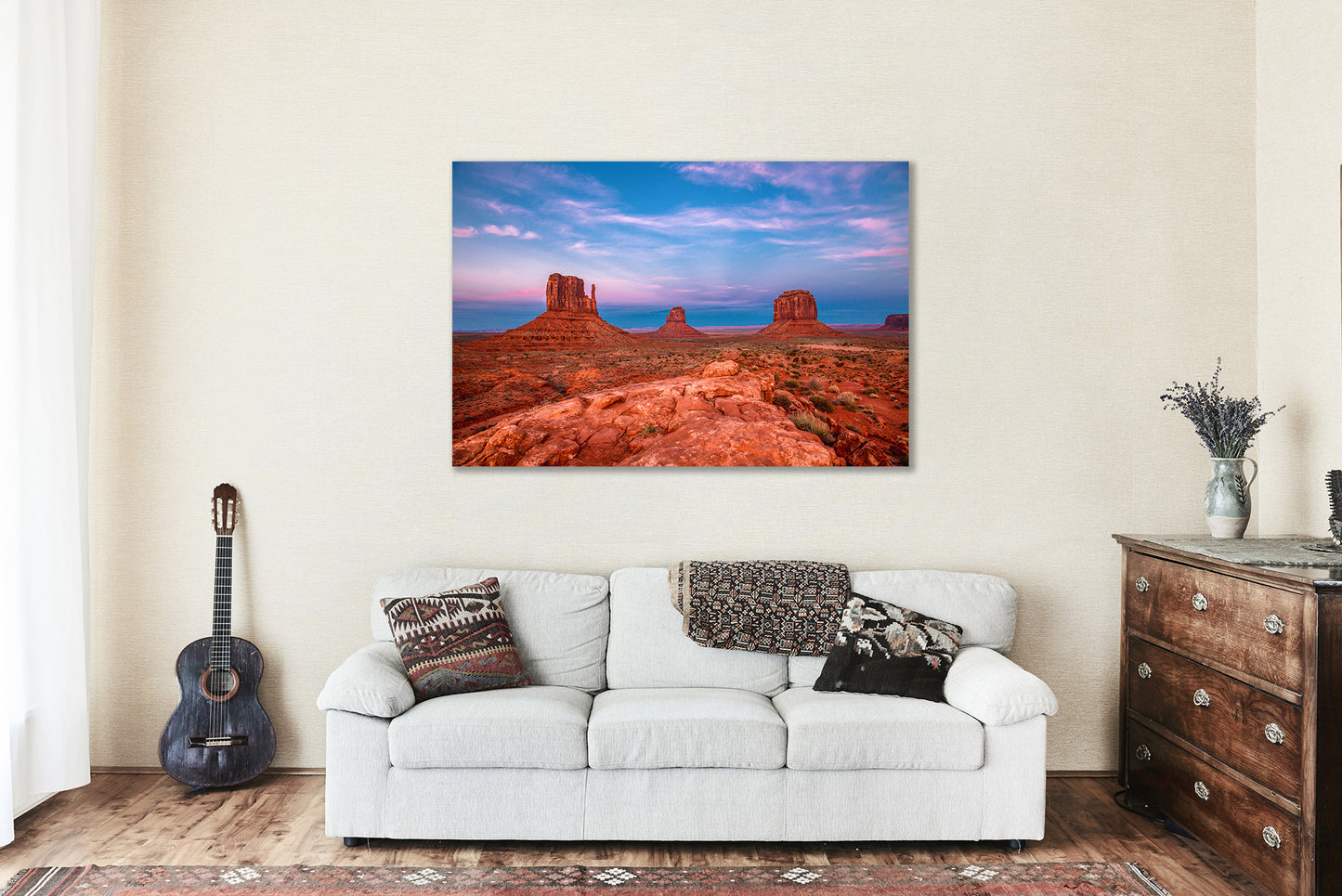 Southwestern Canvas Wall Art - Gallery Wrap of Monument Valley at Sunset in Arizona Utah - Landscape Photography Photo Artwork Decor