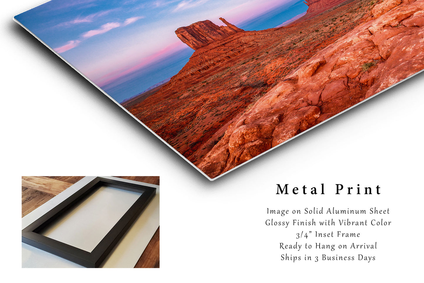 Western Metal Print - Picture of Scenic Sunset over Monument Valley in Arizona Utah - Ready to Hang Southwestern Wall Art Photo Decor