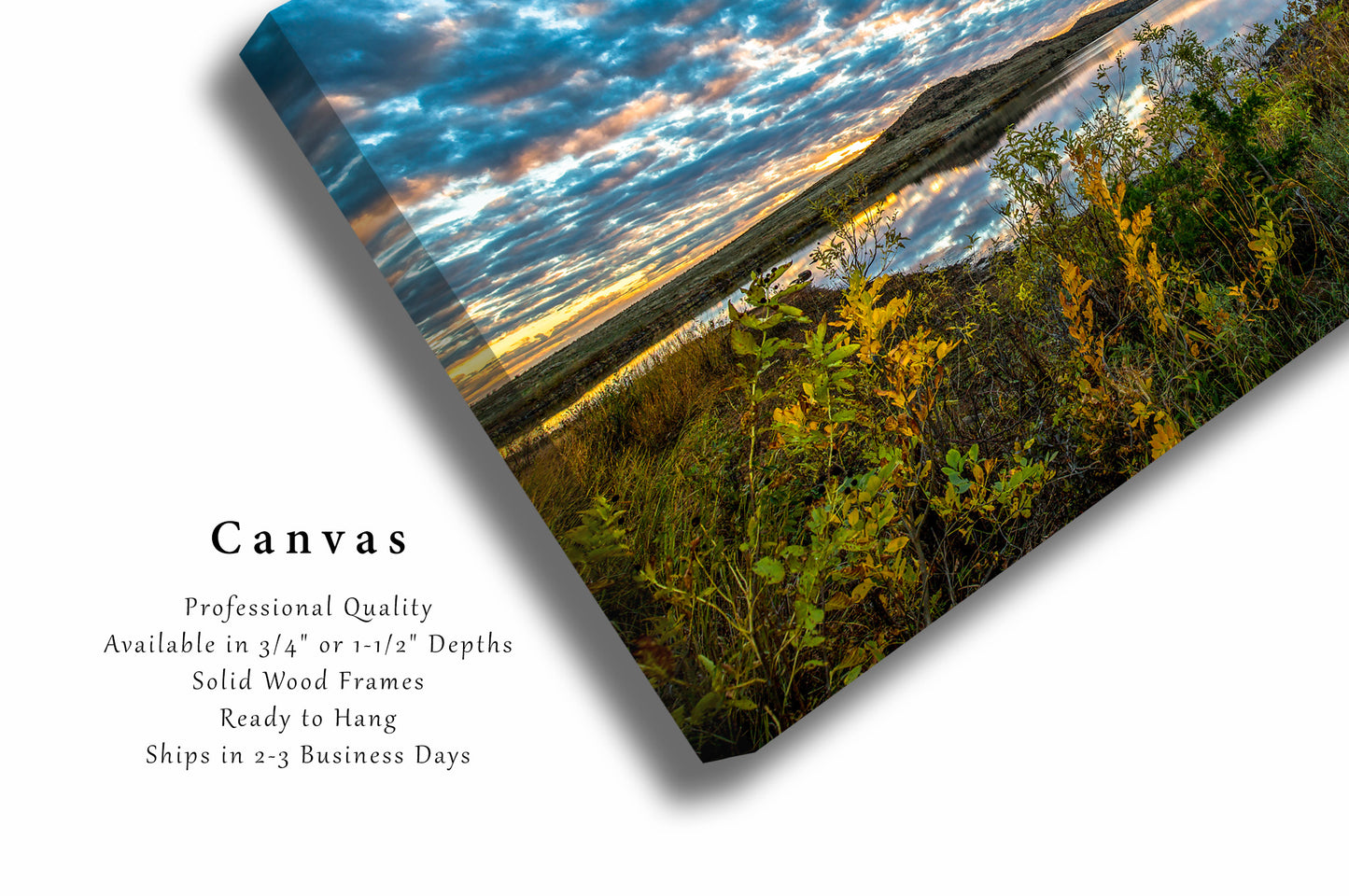 Wichita Mountains Canvas Wall Art (Ready to Hang) Gallery Wrap of Scenic Sky Over Lake at Sunset on Autumn Evening in Oklahoma Great Plains Photography Nature Decor