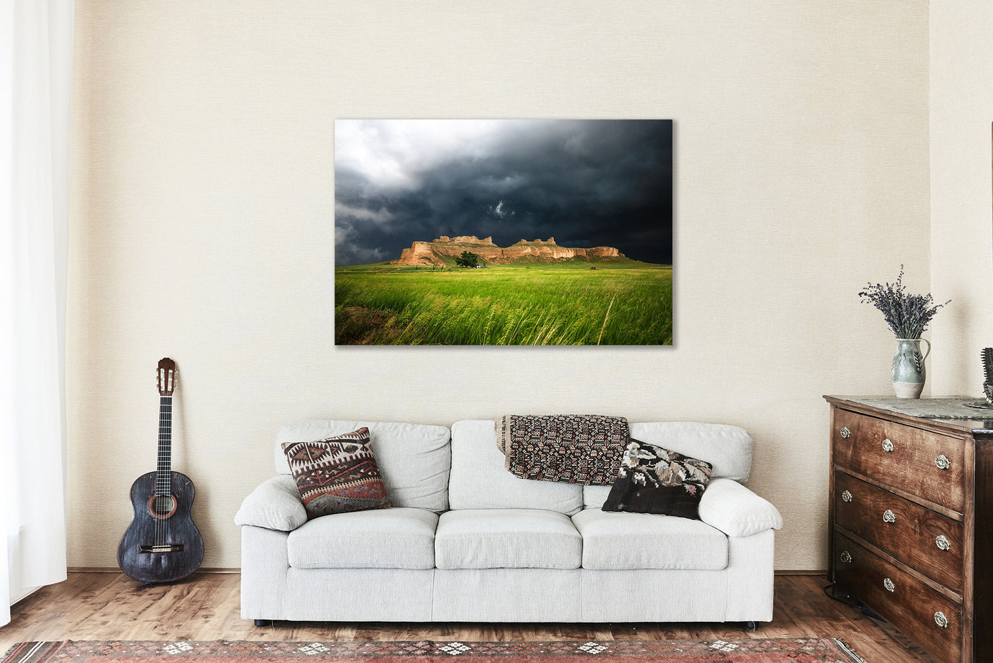 Canvas Wall Art | Stormy Sky over Bluff Photo | Landscape Gallery Wrap | Nebraska Photography | Western Picture | Great Plains Decor