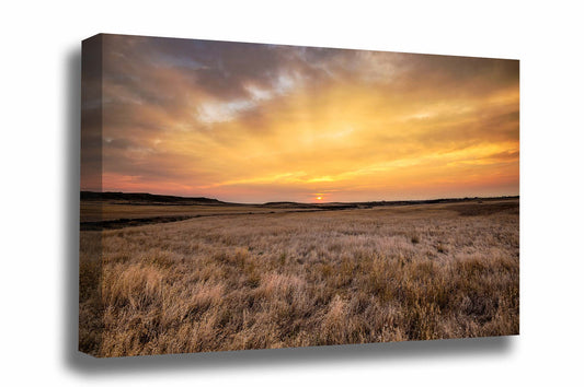 Great Plains landscape canvas wall art of a warm sunrise over the open prairie on an autumn morning in Montana by Sean Ramsey of Southern Plains Photography.
