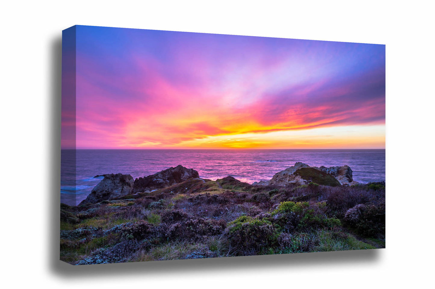 Coastal canvas wall art of a scenic sunset taking place over the Pacific Ocean along the Big Sur Coast in California by Sean Ramsey of Southern Plains Photography.