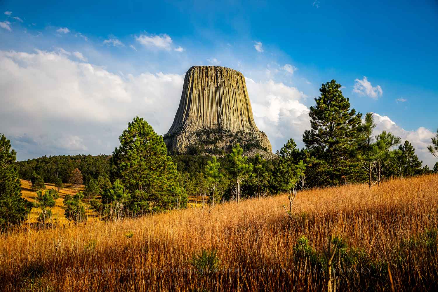 Western landscape photography print of Devils Tower on an autumn day in the Black Hills of Northeastern Wyoming by Sean Ramsey of Southern Plains Photography.