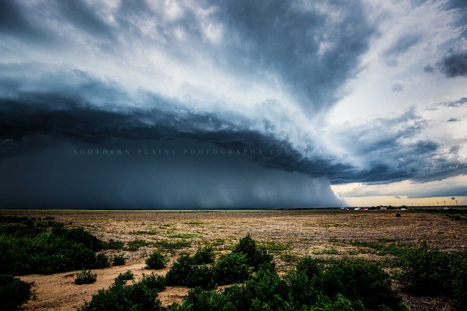Storm photography print of a drought busting thunderstorm brining rain to dusty fields on a stormy summer day on the plains of Kansas by Sean Ramsey of Southern Plains Photography.