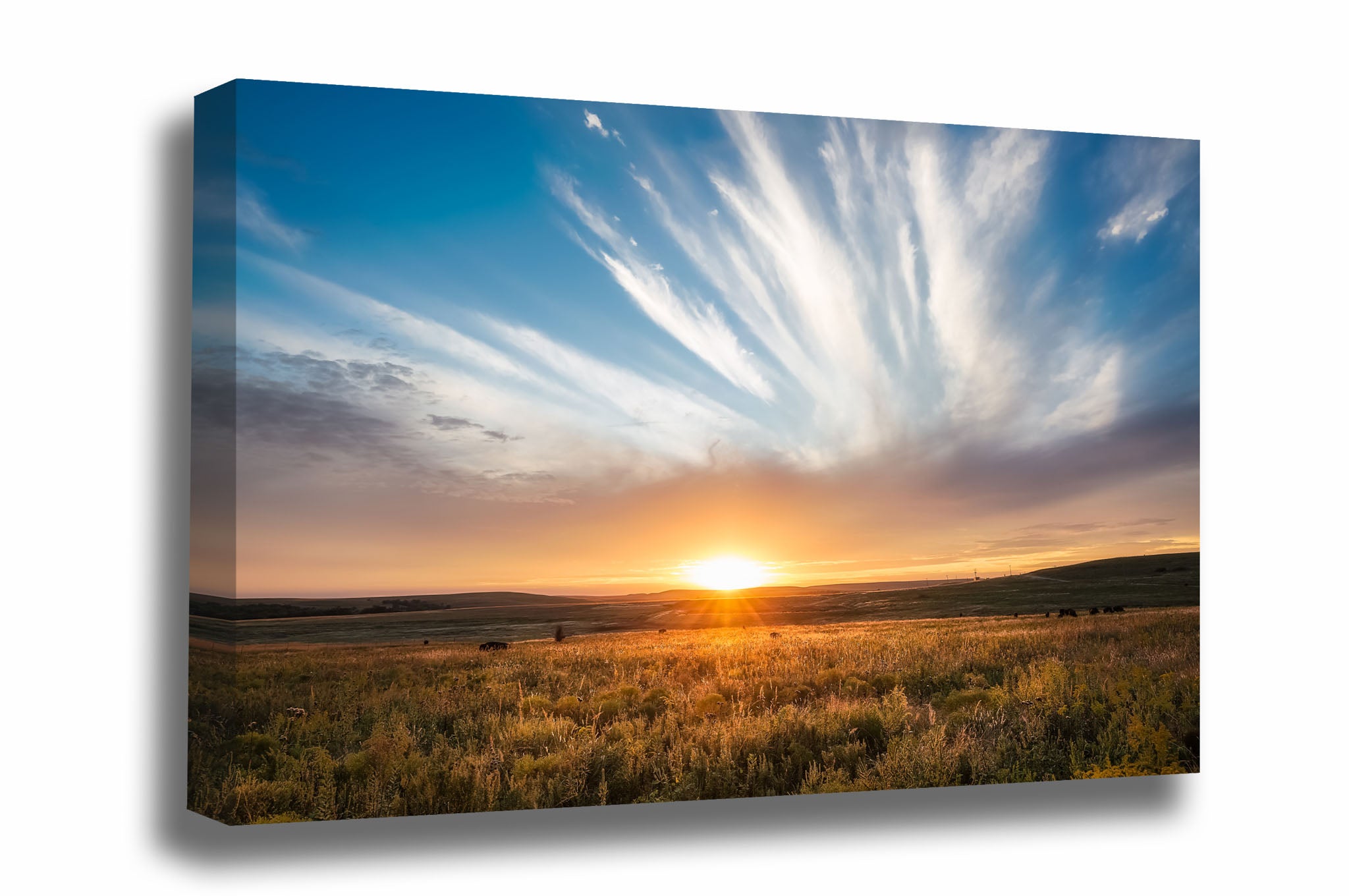 Great plains canvas wall art of a scenic sunset on an autumn evening over the Tallgrass Prairie in Osage County, Oklahoma by Sean Ramsey of Southern Plains Photography.