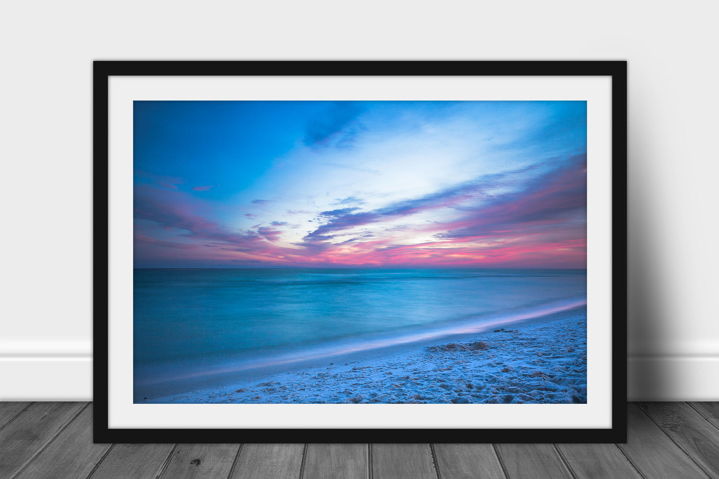 Framed and matted coastal photography print of a relaxing sunset over the emerald waters of the Gulf Coast along a beach near Destin, Florida by Sean Ramsey of Southern Plains Photography.
