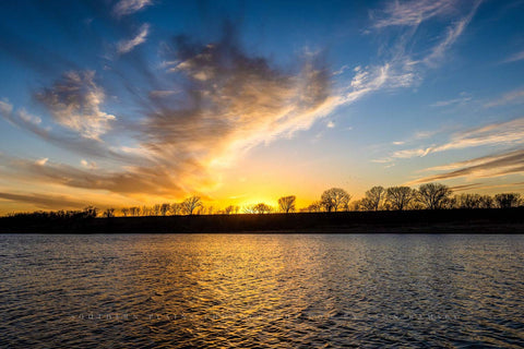 Landscape photography print of a scenic sky over Kaw Lake at sunset on a winter evening in Oklahoma by Sean Ramsey of Southern Plains Photography.