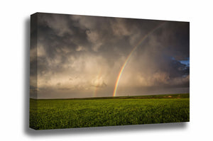 Nature canvas wall art of a brilliant rainbow against a stormy sky on a spring day on the plains of Oklahoma by Sean Ramsey of Southern Plains Photography.