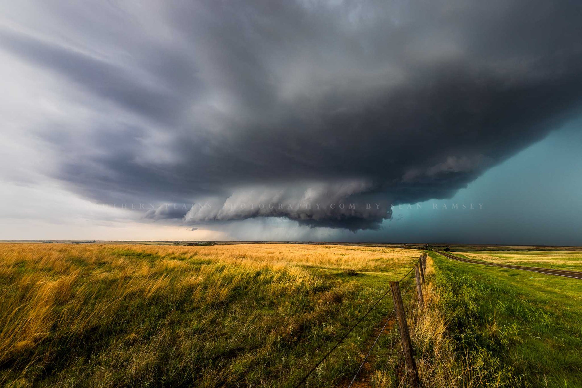 Storm photography print of a supercell thunderstorm developing over open prairie on a spring day in Oklahoma by Sean Ramsey of Southern Plains Photography.