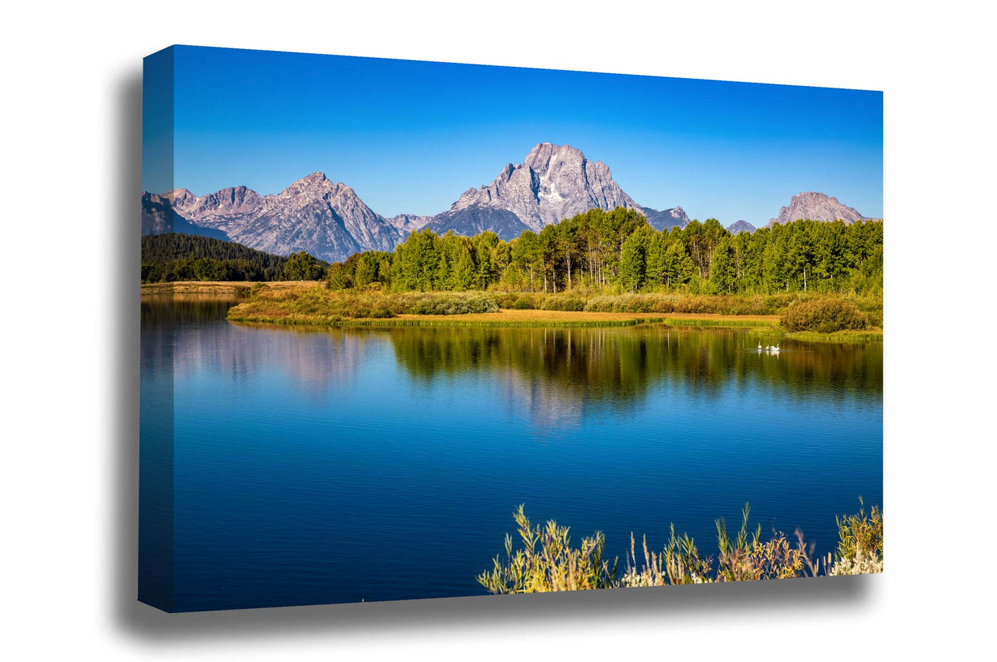 Rocky Mountain canvas wall art of Mount Moran and the Snake River at Oxbow Bend on an autumn morning in Grand Teton National Park, Wyoming by Sean Ramsey of Southern Plains Photography.
