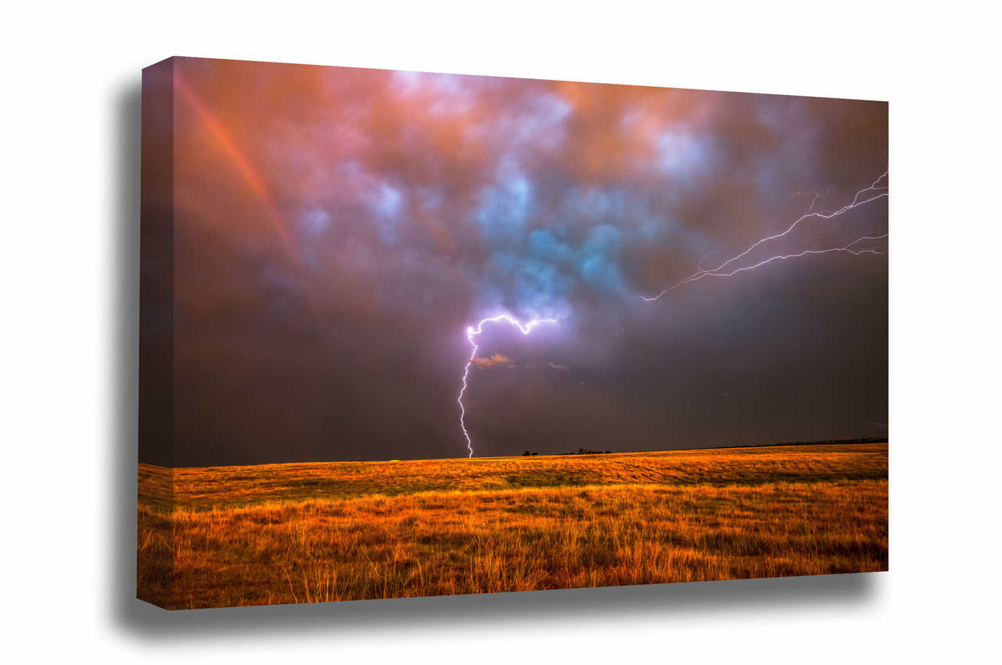 Storm canvas wall art of a lightning bolt spanning the sky on a stormy evening on the plains of Oklahoma by Sean Ramsey of Southern Plains Photography.