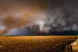 Storm photography print of a tornado churning up dust over a field on a stormy spring day in Texas by Sean Ramsey of Southern Plains Photography.