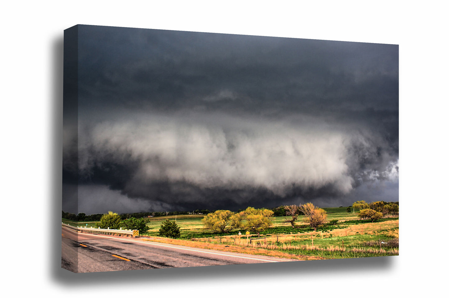 Storm canvas wall art of a wide tornado touching down on a stormy spring day in Oklahoma by Sean Ramsey of Southern Plains Photography.