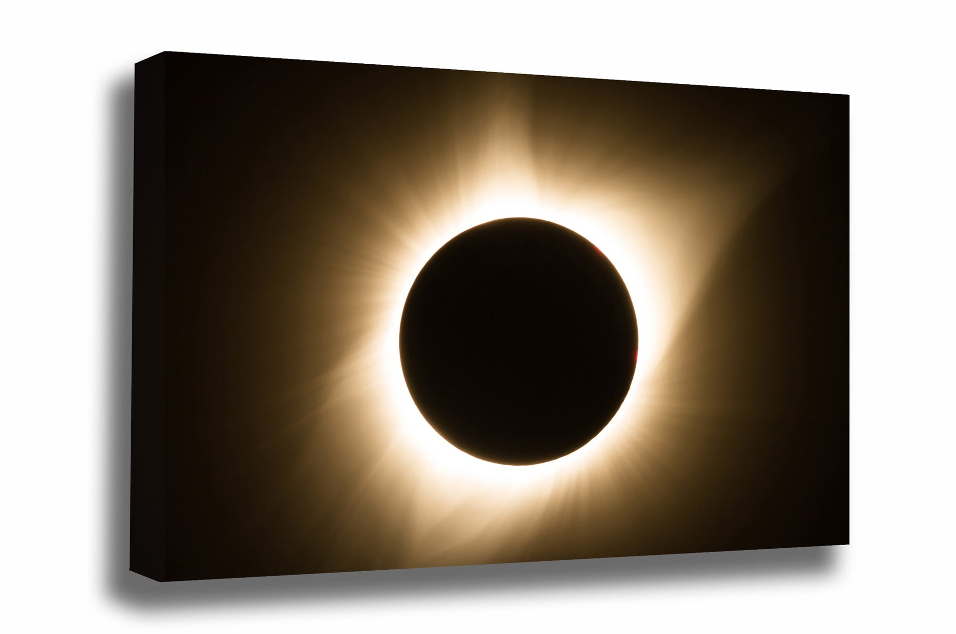 Celestial canvas wall art of a total solar eclipse with bright gold corona in the Nebraska sky by Sean Ramsey of Southern Plains Photography.